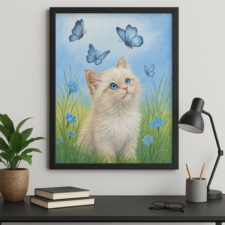 نقاشی الماسی طرح گربه سفید 40*50