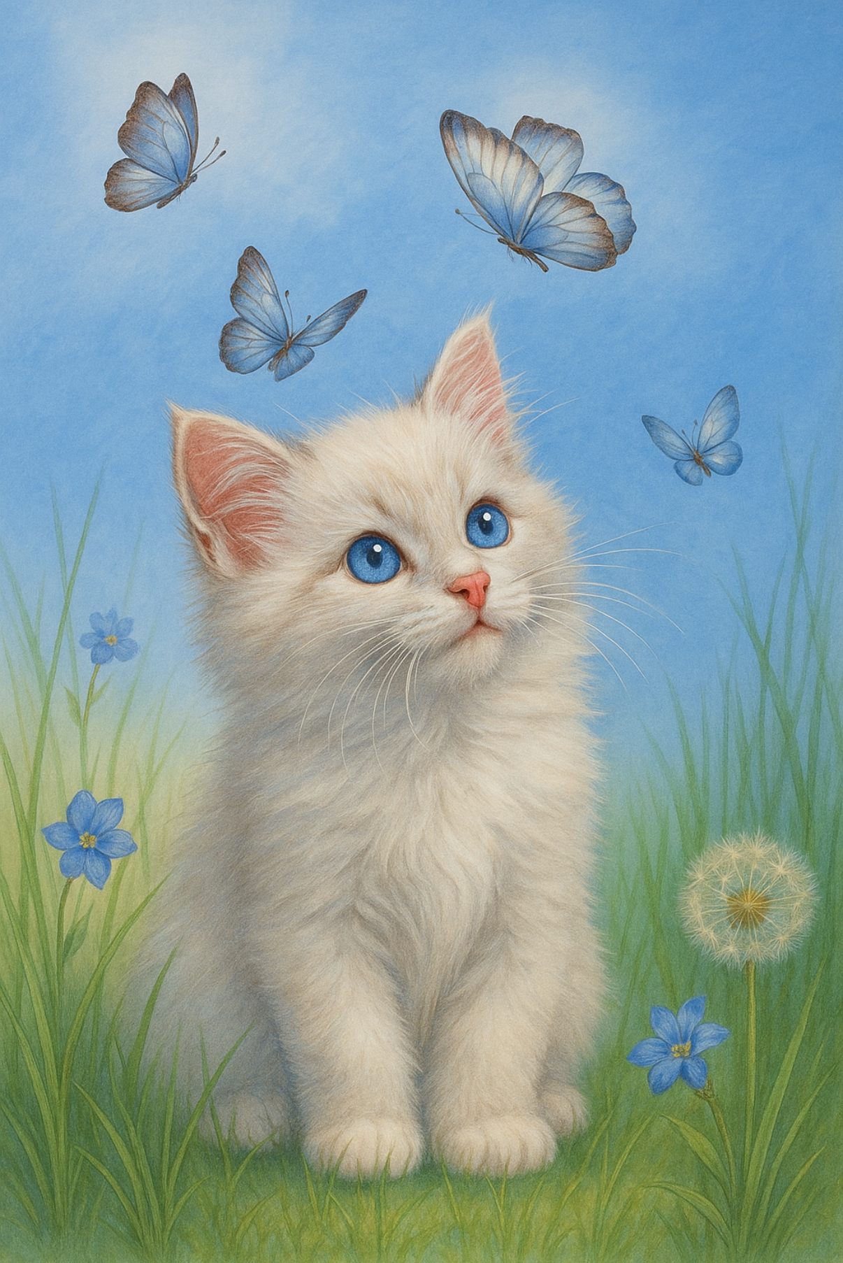 نقاشی الماسی طرح گربه سفید 40*50