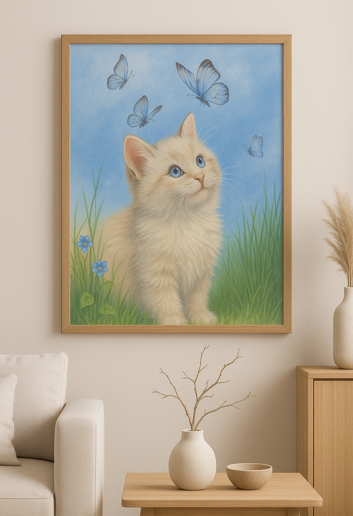 نقاشی الماسی طرح گربه سفید 40*50