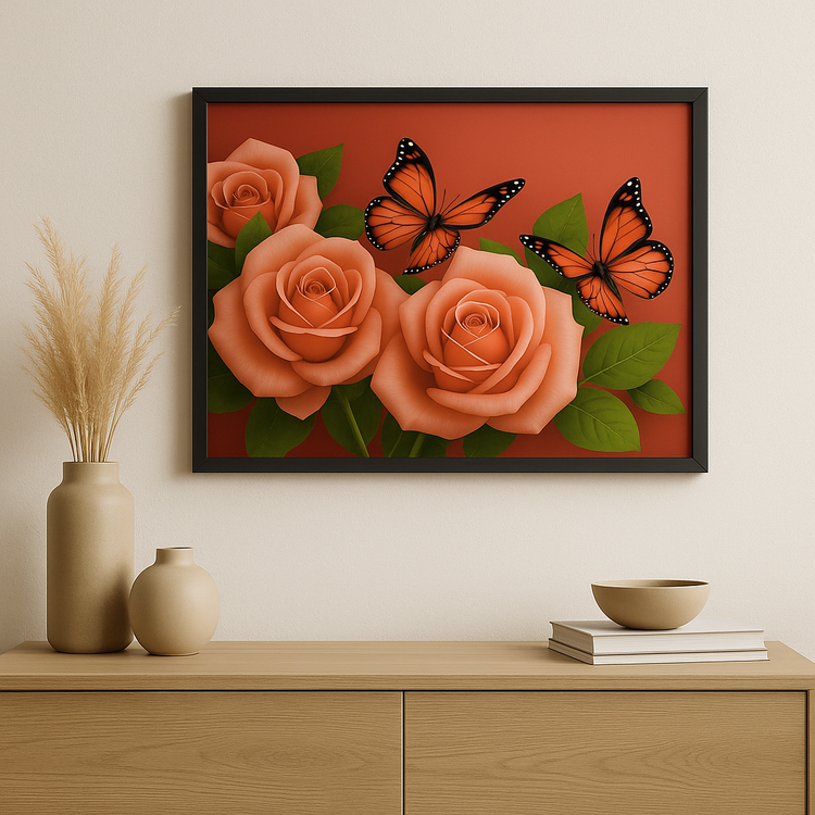 نقاشی الماسی طرح گل و پروانه 50*40