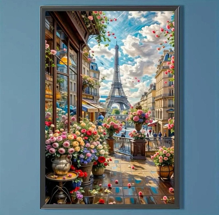 نقاشی الماسی طرح گلهای برج ایفل 40*70