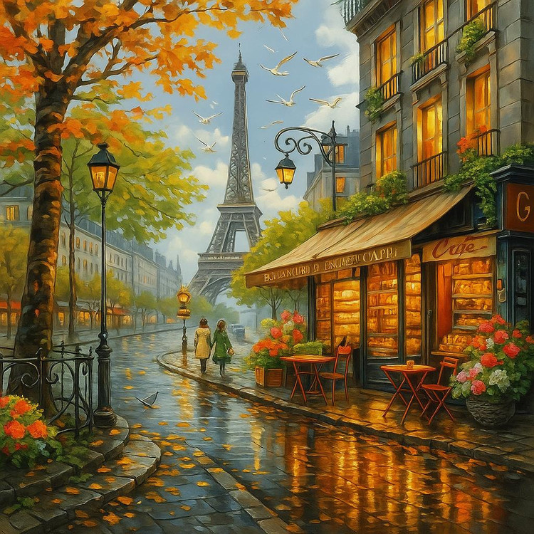نقاشی الماسی طرح کافه برج ایفل 40*40