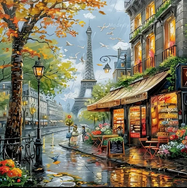 نقاشی الماسی طرح کافه برج ایفل 40*40