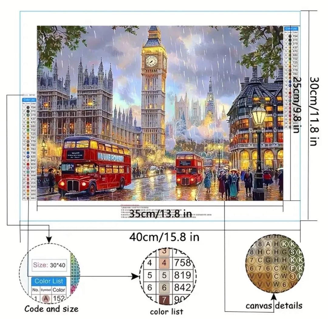 نقاشی الماسی طرح اتوبوس لندن 40*30