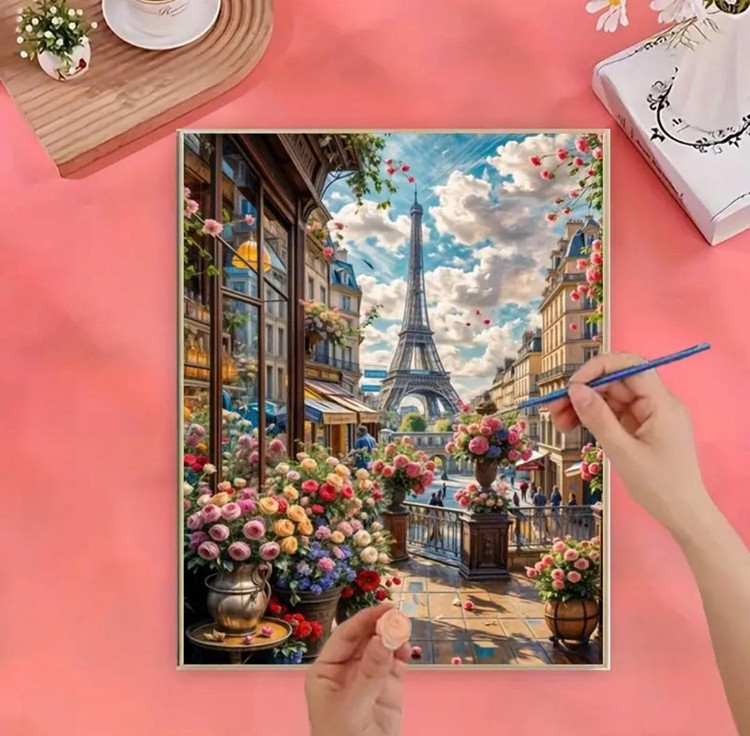 نقاشی با اعداد طرح گلهای برج ایفل 40*50
