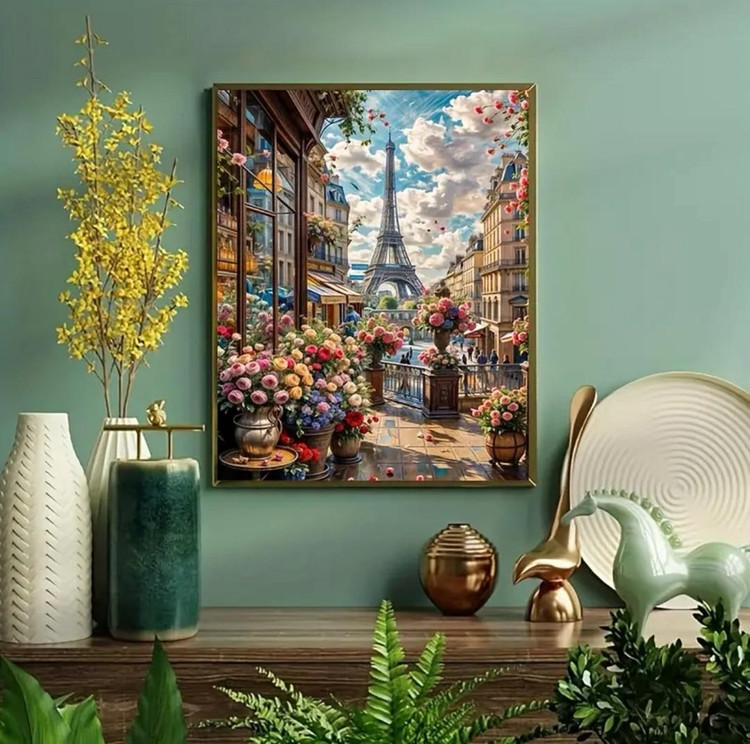 نقاشی با اعداد طرح گلهای برج ایفل 40*50