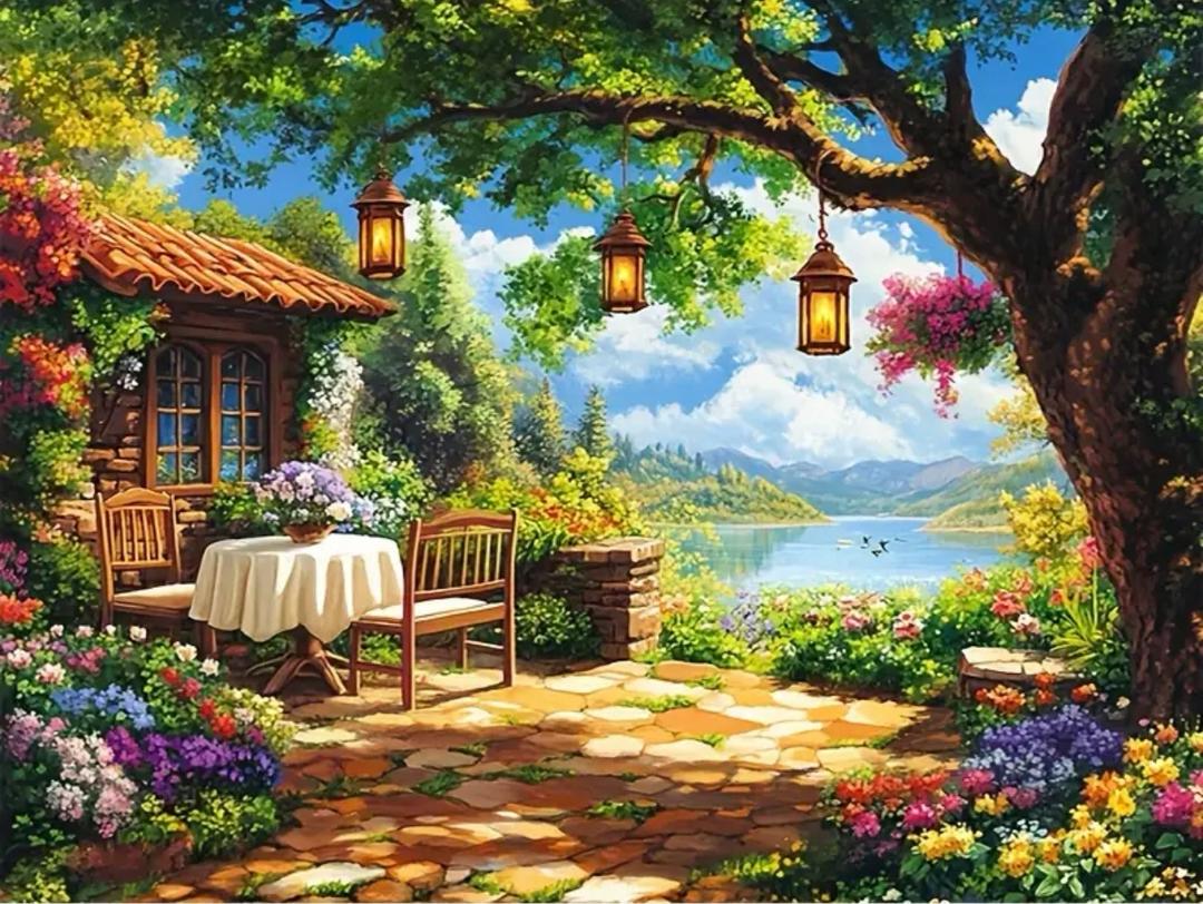 نقاشی الماسی طرح باغچه 50*40