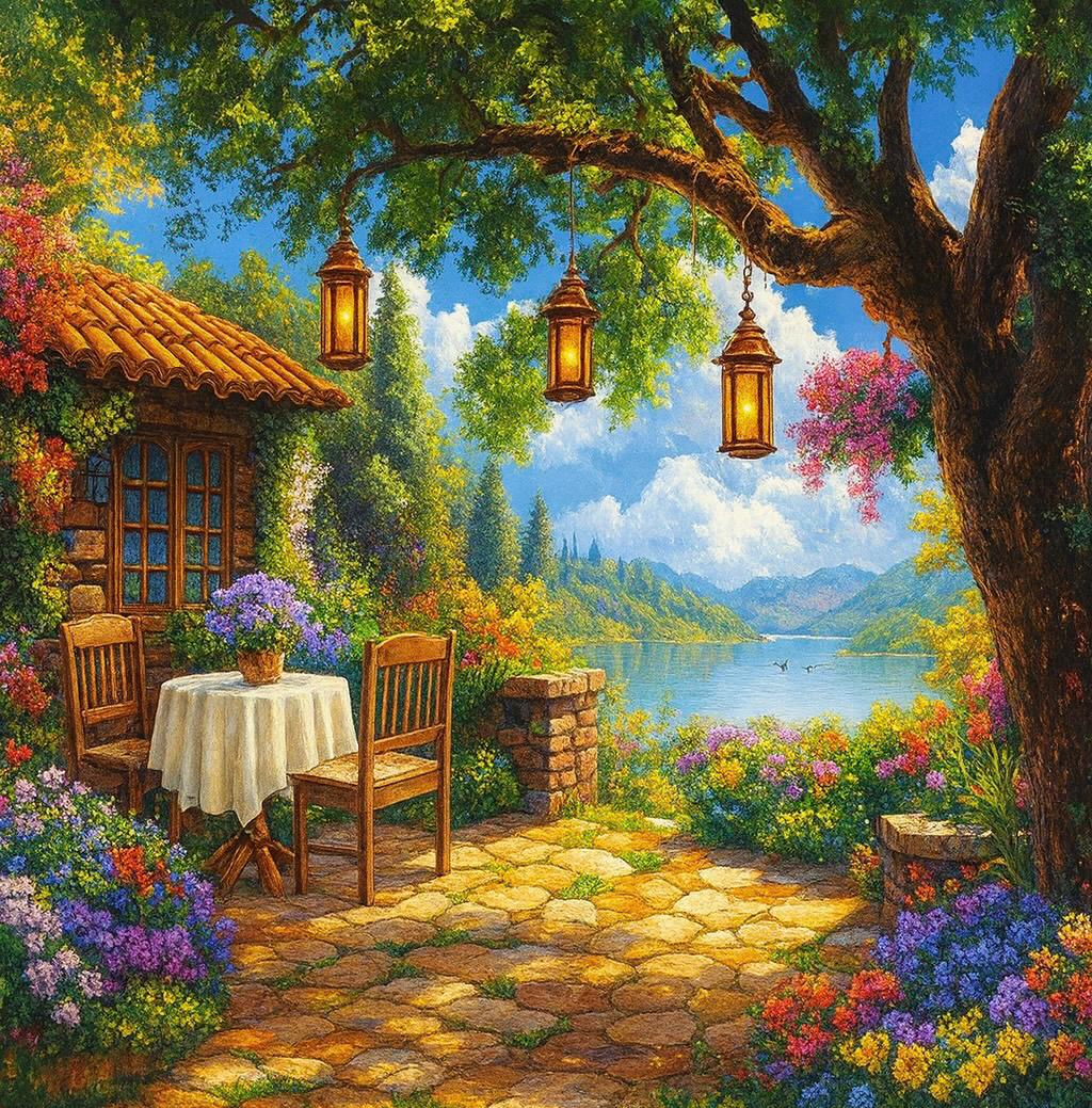 نقاشی الماسی طرح باغچه 50*40