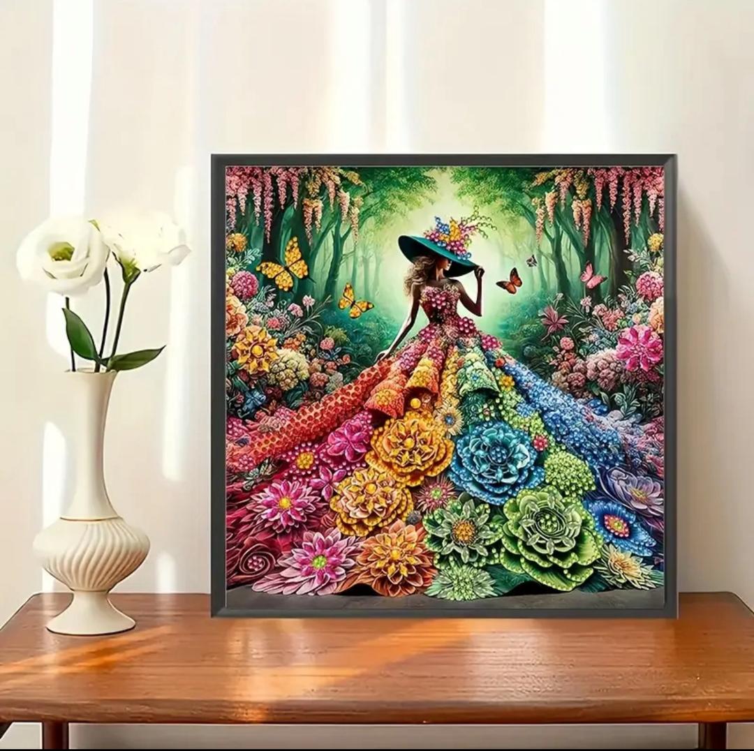 نقاشی جواهری طرح دختر دامن گلی سایز 30*30