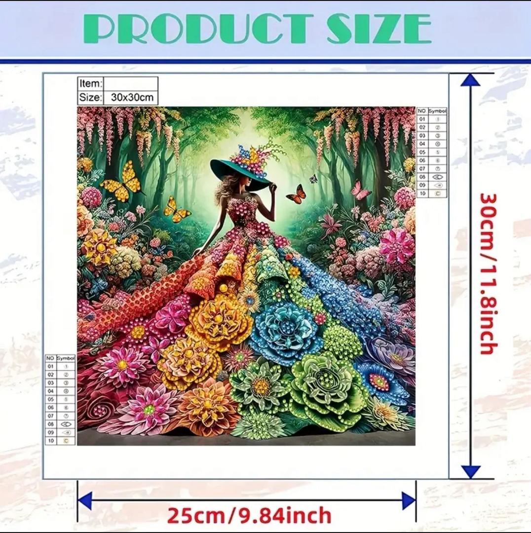 نقاشی جواهری طرح دختر دامن گلی سایز 30*30