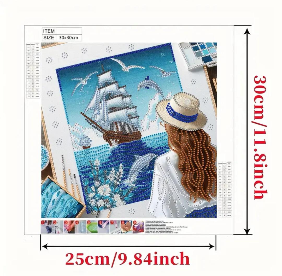 نقاشی الماسی طرح دختر دریا سایز 30*30