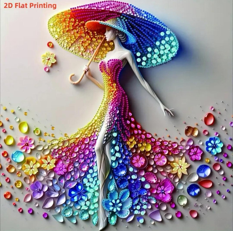 نقاشی جواهری طرح دختر چتری سایز 40*40