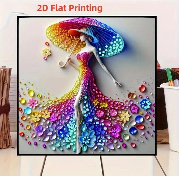 نقاشی جواهری طرح دختر چتری سایز 40*40