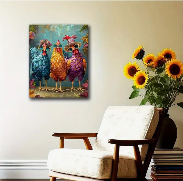 نقاشی با اعداد طرح سه خروس سایز 50*40