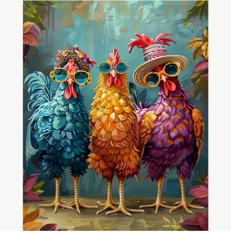 نقاشی با اعداد طرح سه خروس سایز 50*40