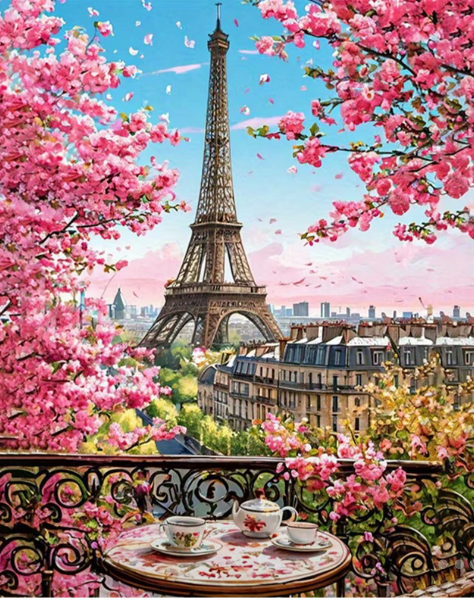 نقاشی با اعداد طرح بهار پاریس سایز 50*40