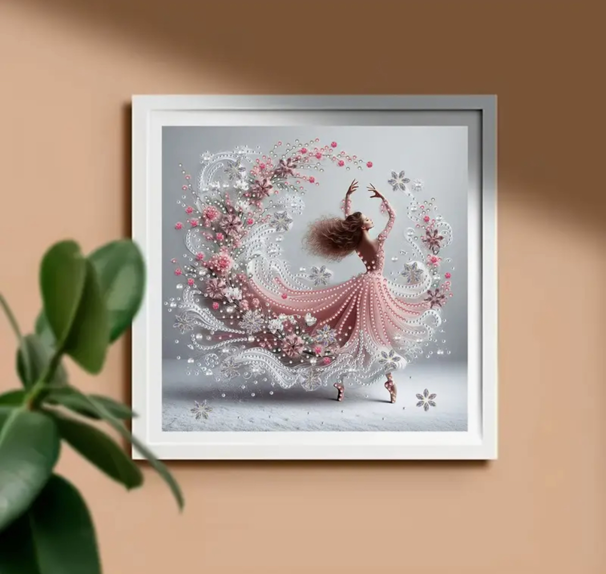 نقاشی جواهری دختر صورتی باله ای سایز 30*30