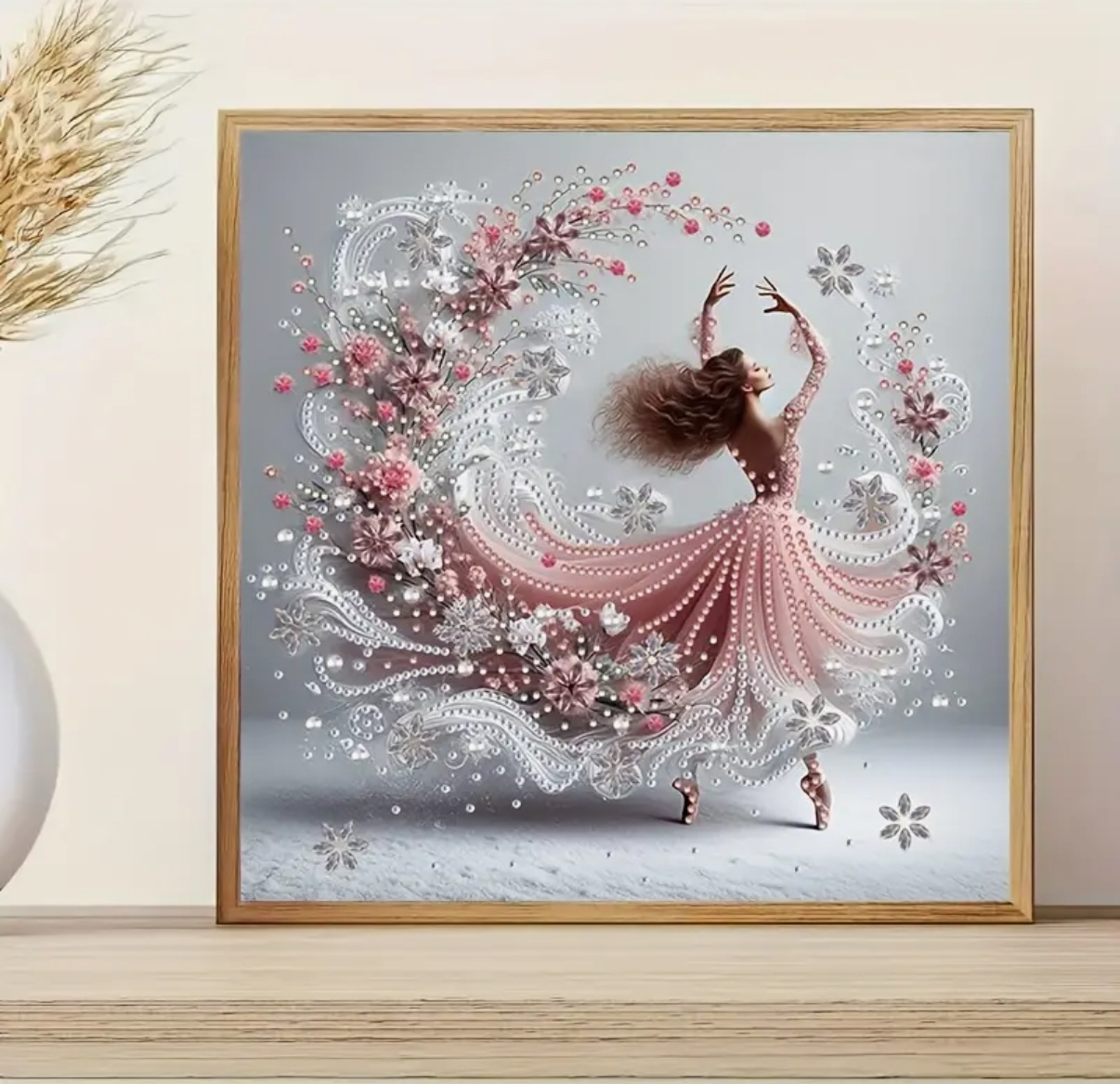 نقاشی جواهری دختر صورتی باله ای سایز 30*30