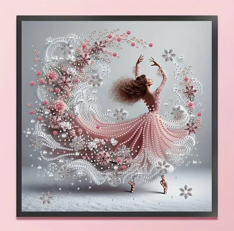 نقاشی جواهری دختر صورتی باله ای سایز 30*30