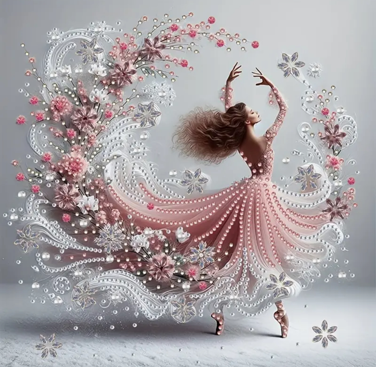 نقاشی جواهری دختر صورتی باله ای سایز 30*30
