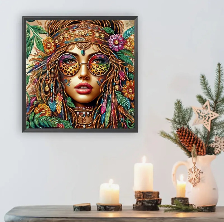 نقاشی جواهری طرح دختر پلنگی سایز 30*30