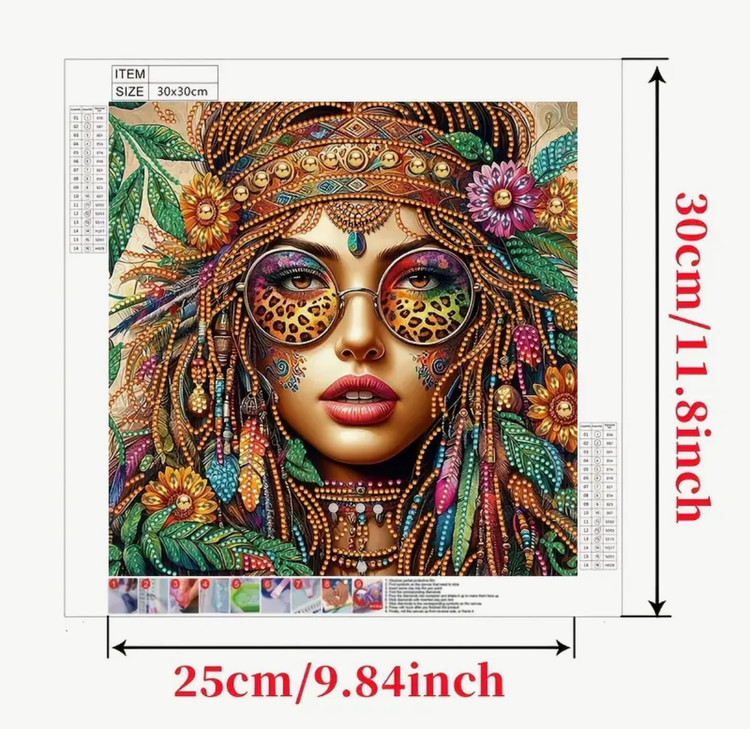 نقاشی جواهری طرح دختر پلنگی سایز 30*30