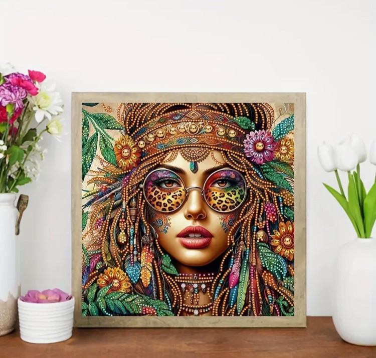 نقاشی جواهری طرح دختر پلنگی سایز 30*30