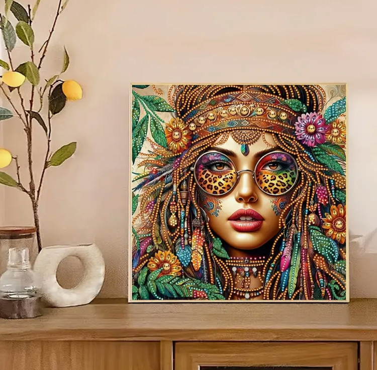 نقاشی جواهری طرح دختر پلنگی سایز 30*30