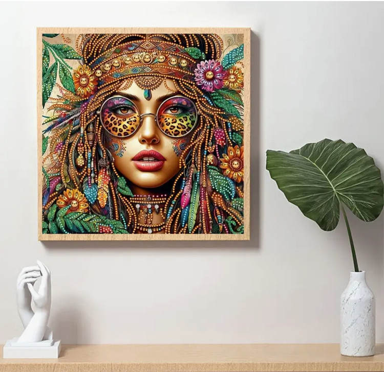 نقاشی جواهری طرح دختر پلنگی سایز 30*30
