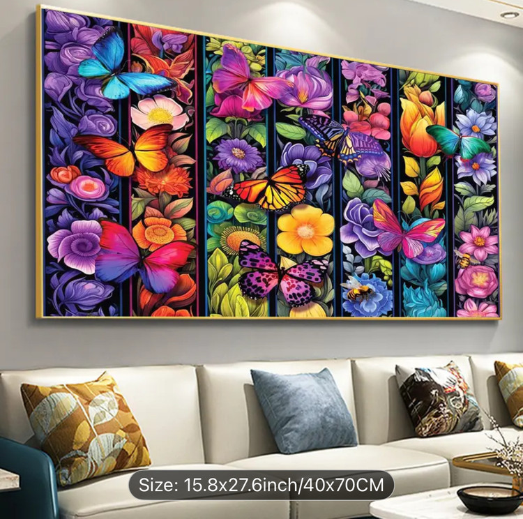 نقاشی الماسی طرح گلهای شیشه ای سایز 70*40