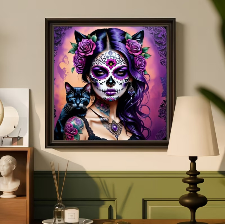 نقاشی الماسی طرح دختر گربه ای سایز 40*40