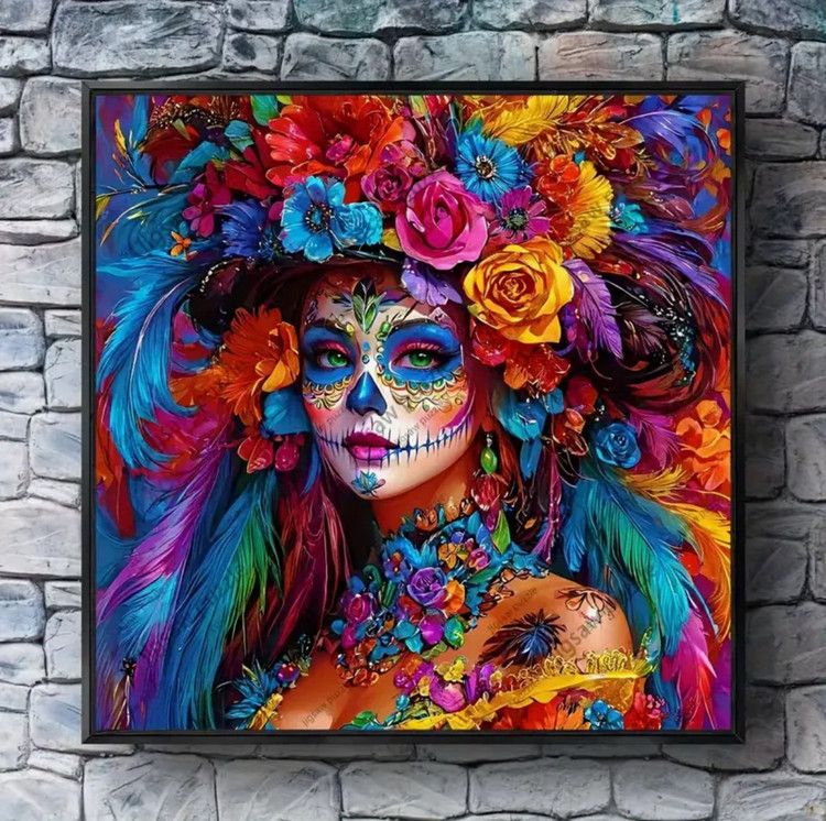 نقاشی الماسی طرح دختر کلاه گلی سایز 40*40