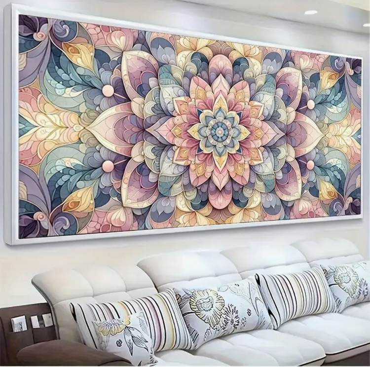 نقاشی الماسی طرح ماندالا شیشه ای سایز 70*40