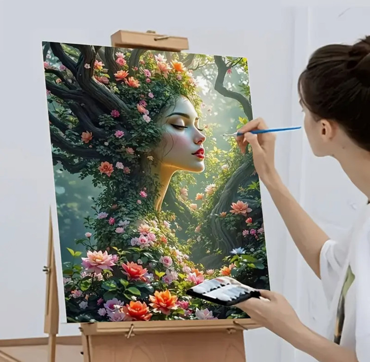 نقاشی با اعداد طرح دختر جنگلی سایز 50*40
