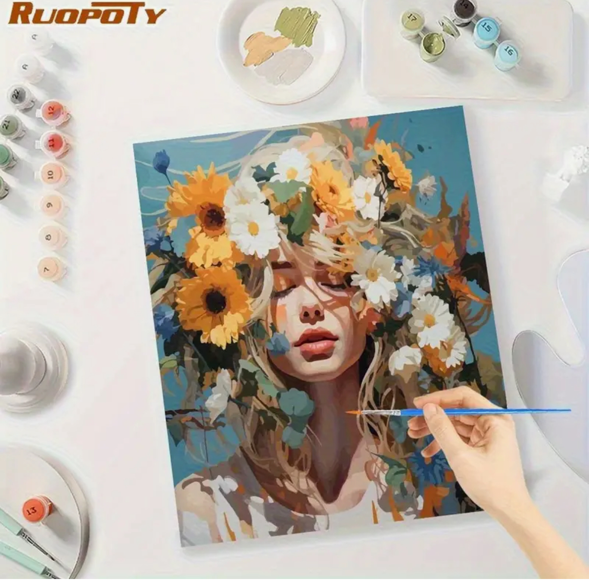 نقاشی با اعداد طرح دختر گل به سر سایز 50*40