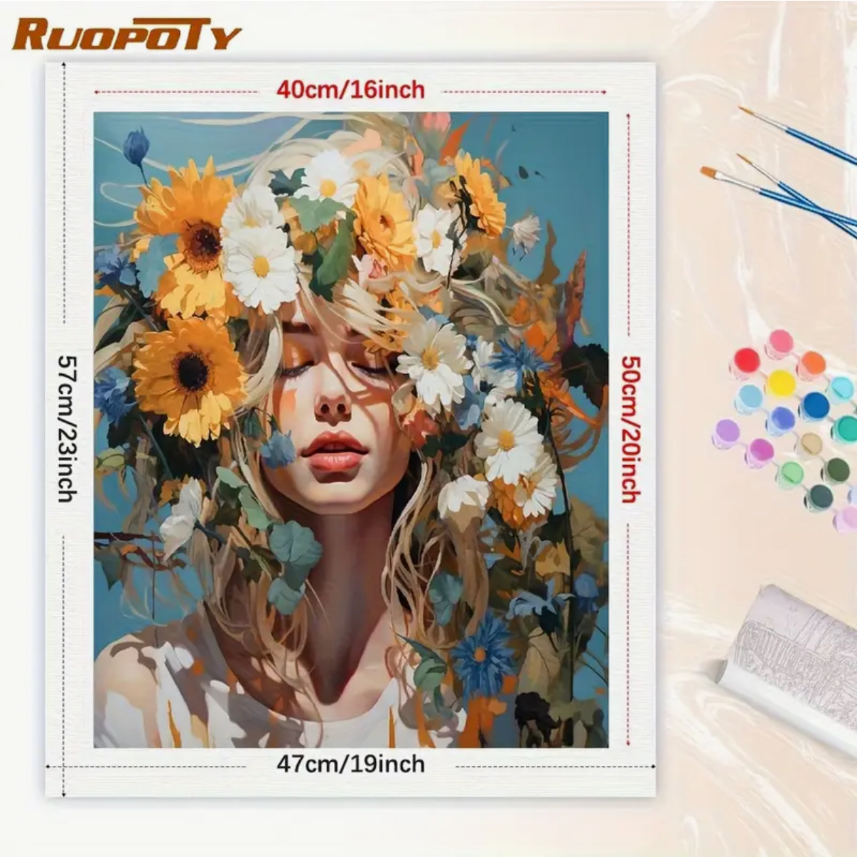 نقاشی با اعداد طرح دختر گل به سر سایز 50*40