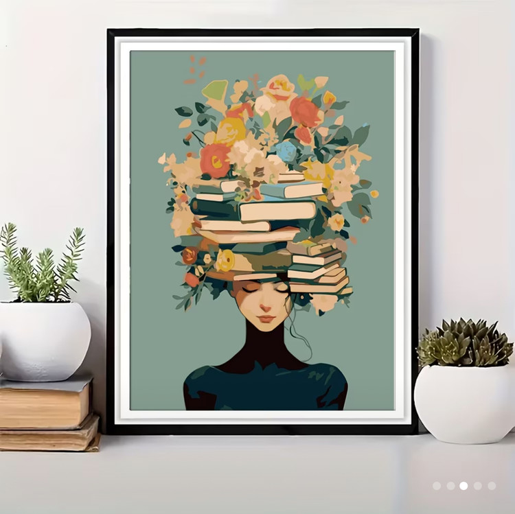 نقاشی با اعداد طرح دختر کتاب به سر سایز 50*40