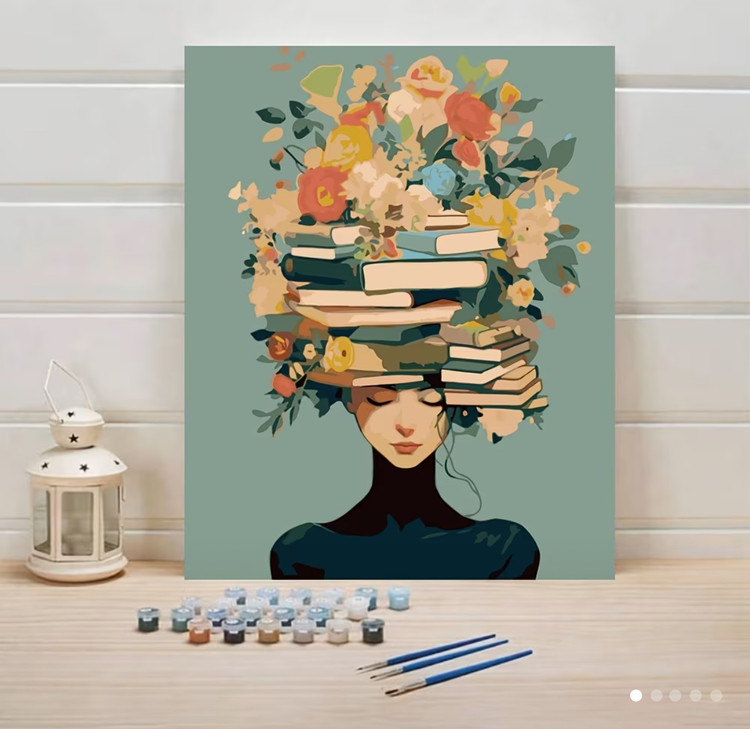 نقاشی با اعداد طرح دختر کتاب به سر سایز 50*40