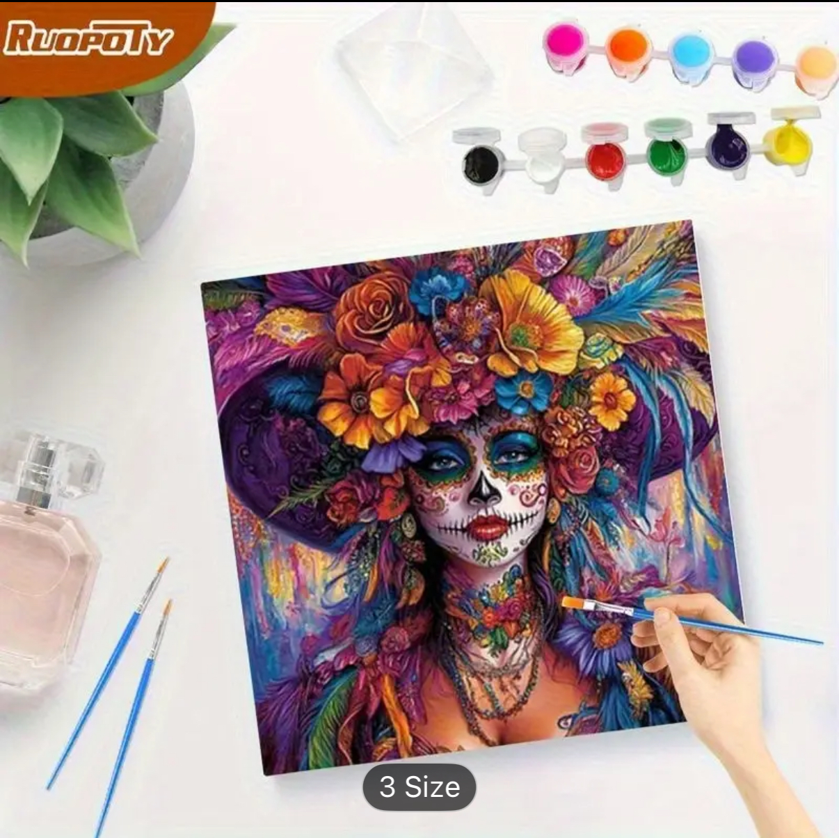 نقاشی با اعداد طرح بانوی گلها سایز 40*40