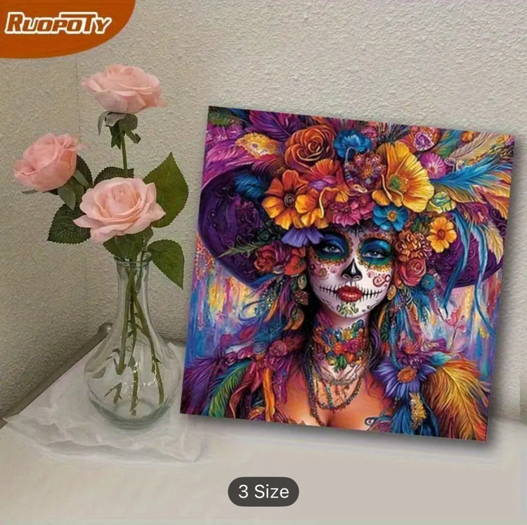 نقاشی با اعداد طرح بانوی گلها سایز 40*40