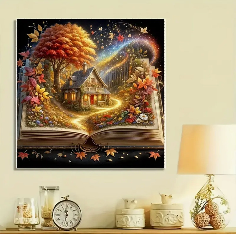 نقاشی الماسی طرح کتاب کلبه ای سایز 30*30