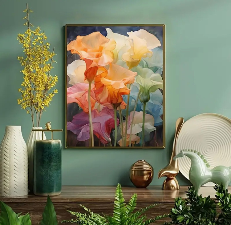 نقاشی با اعداد طرح گل آبرنگی سایز 50*40