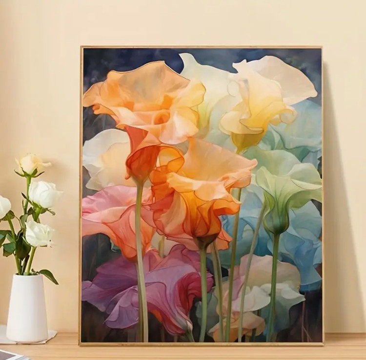 نقاشی با اعداد طرح گل آبرنگی سایز 50*40