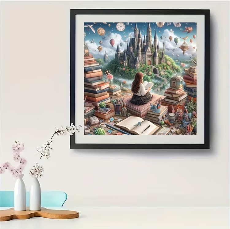 نقاشی الماسی طرح دختر کتابخوان سایز 40*40