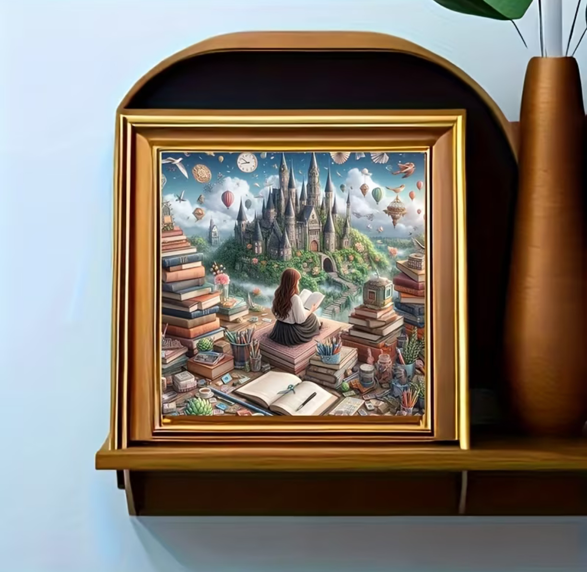 نقاشی الماسی طرح دختر کتابخوان سایز 40*40