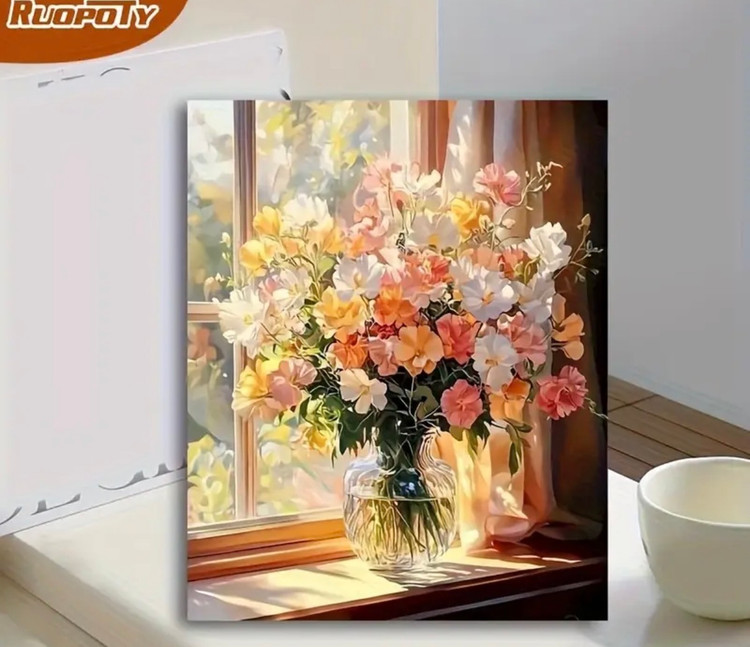 نقاشی با اعداد طرح گلدون آبرنگی سایز 50*40