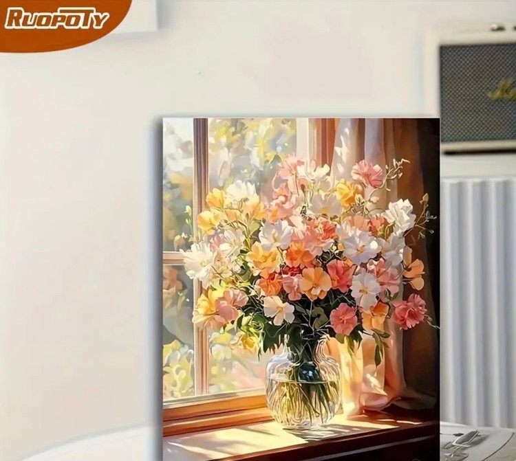 نقاشی با اعداد طرح گلدون آبرنگی سایز 50*40