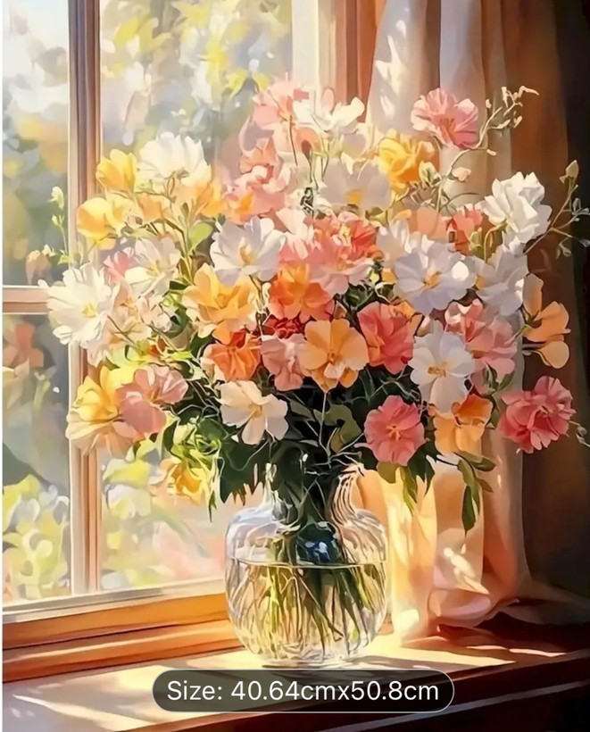 نقاشی با اعداد طرح گلدون آبرنگی سایز 50*40