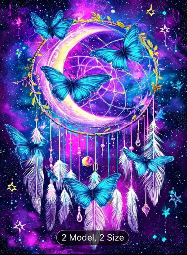 نقاشی الماسی طرح ماه و پروانه سایز 40*30