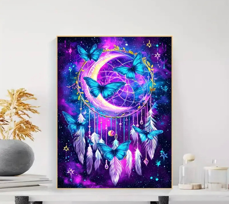 نقاشی الماسی طرح ماه و پروانه سایز 40*30
